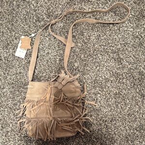 Only Tan Suede Crossbody Bag with Fringe
